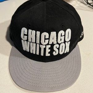 Sequin white Sox snap back hat